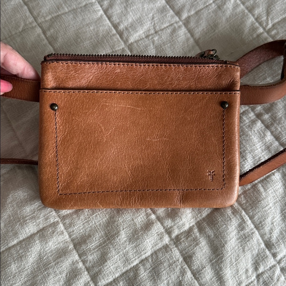 Frye Mini Leather Crossbody in Cognac Brown